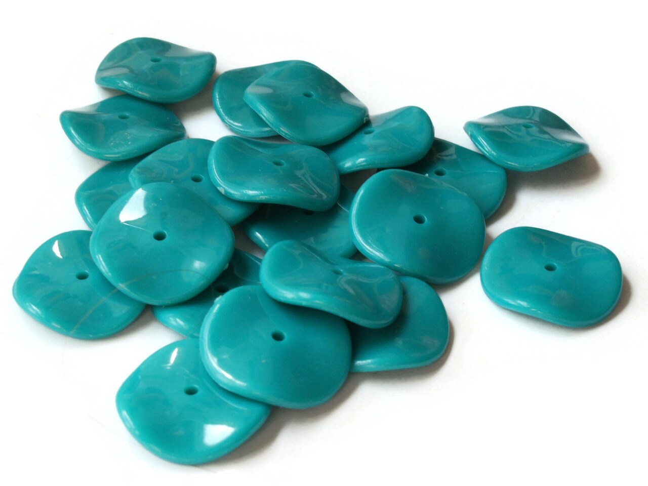 20 25mm Teal Green Wavy Disc Beads Vintage Plastic Flat Round Beads Curvy Coin Beads